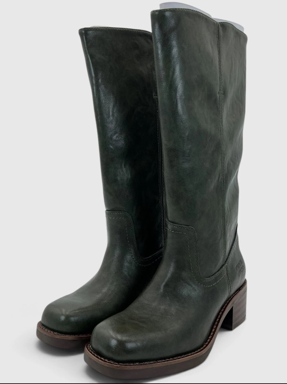 Frye Campus 14L Dark Green Real Leather Knee High Pull On Tall Fall Chunky Boots
